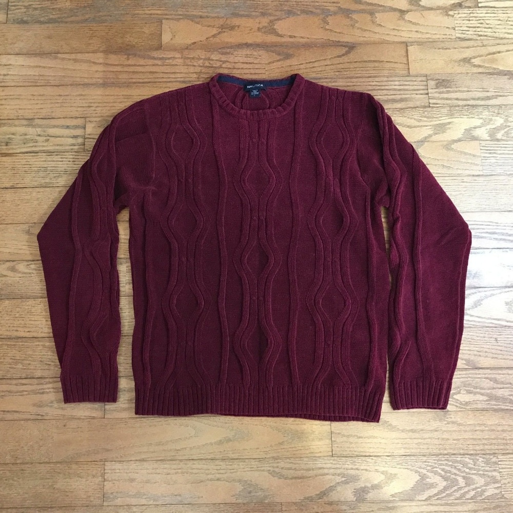 NAUTICA Large Maroon Long Sleeve Knit Sweater